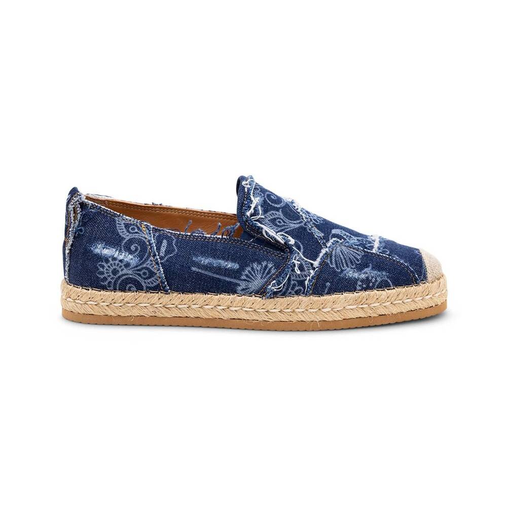 NEW HOGAN women's denim floral print espadrilles in blue